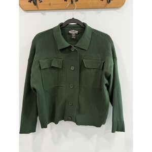 Oliver O Green Knit Shirt Jacket Medium Ribbed Button Front Overshirt Shacket